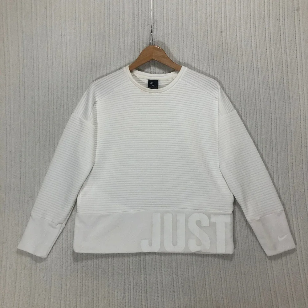 Nike Dri-FIT Pullover Sweatshirt Women's XS White Long Sleeve Just‎ Do It